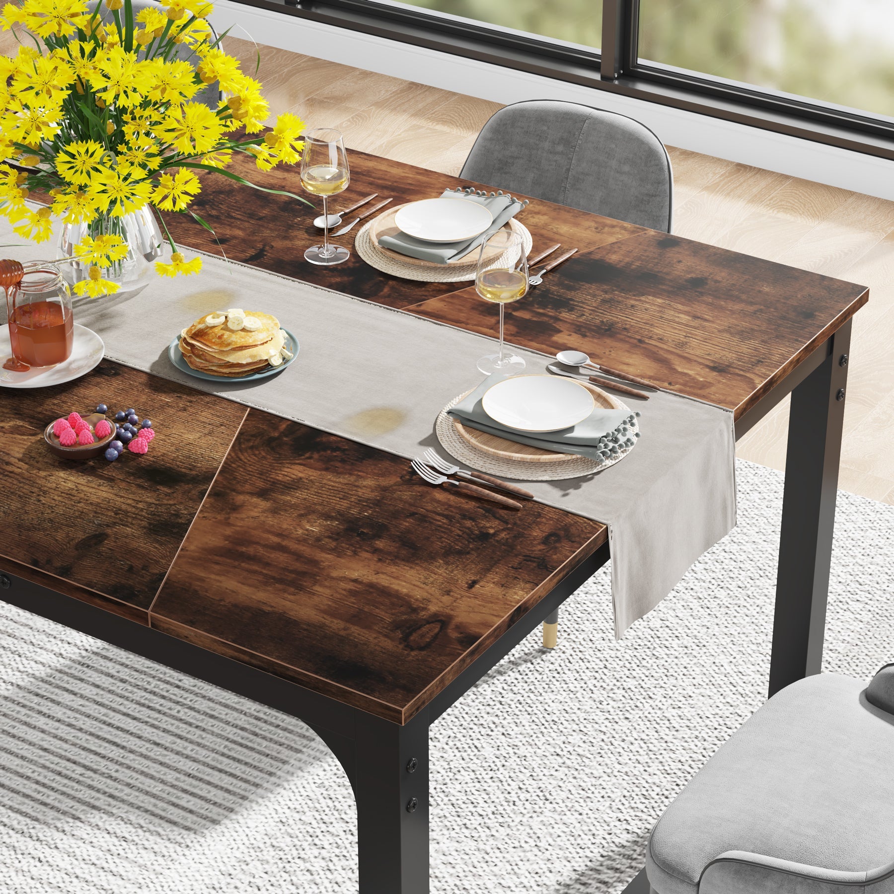 Dining Table for 6-8 Person, Industrial Kitchen Table with Metal Frame Tribesigns